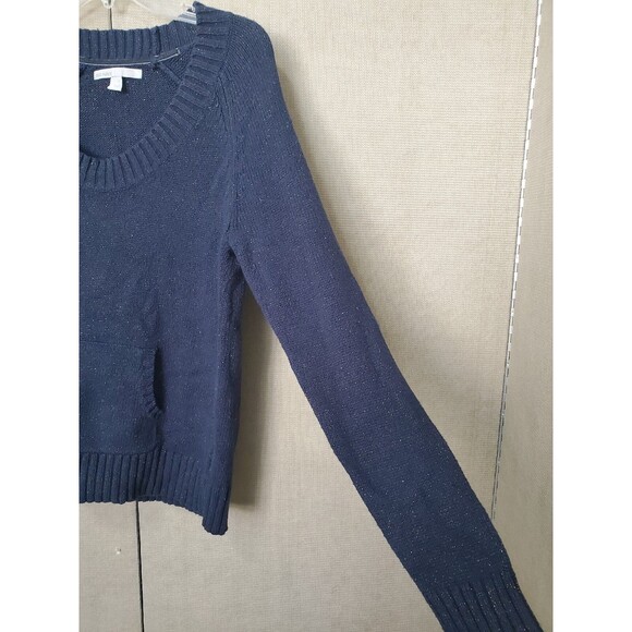 Old Navy Blue Metallic Thread Wool Blend Pullover Sweater Hand Warmer Size Large - Picture 3 of 8